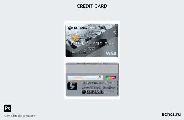 цифровая загрузка Россия Сбербанк Visa кредитная карта серый шаблон